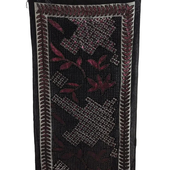 Black Pink Viscose Silk Flocked Scarf Wrap Fringe Lightweight Unbranded - Picture 4 of 7